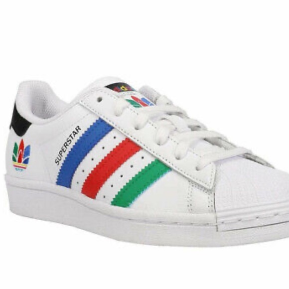 Adidas Kids White Rainbow Stripe Superstar Sneakers - Picture 6 of 10